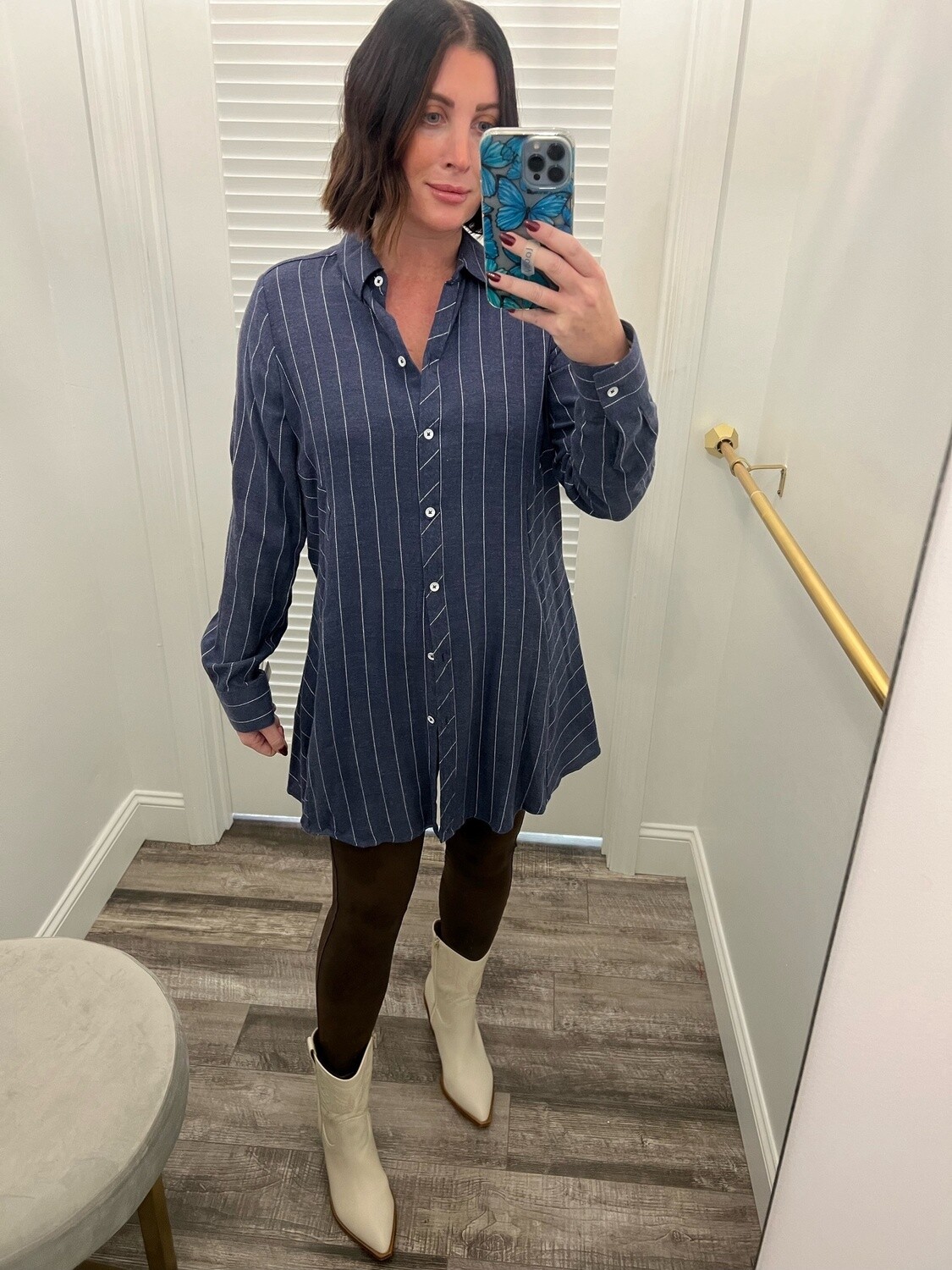 Cici L/S Pinstripe Tunic- Beaujolais
