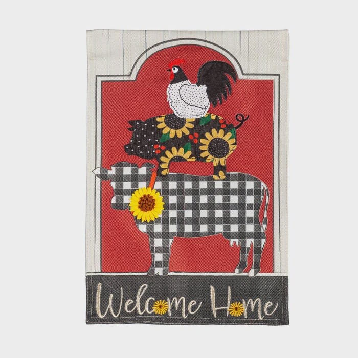 Evergreen Farm Friends Burlap Garden Flag