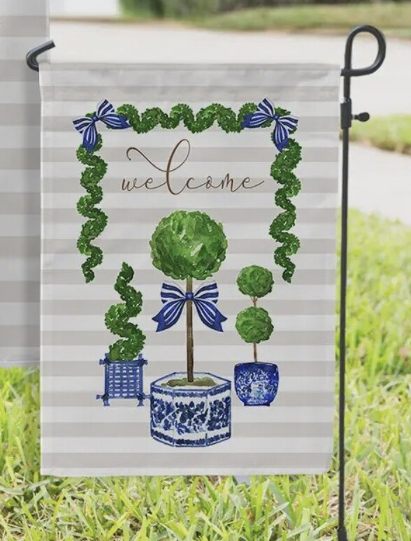Welcome Topiary Trees Ginger Jars Garden Flag