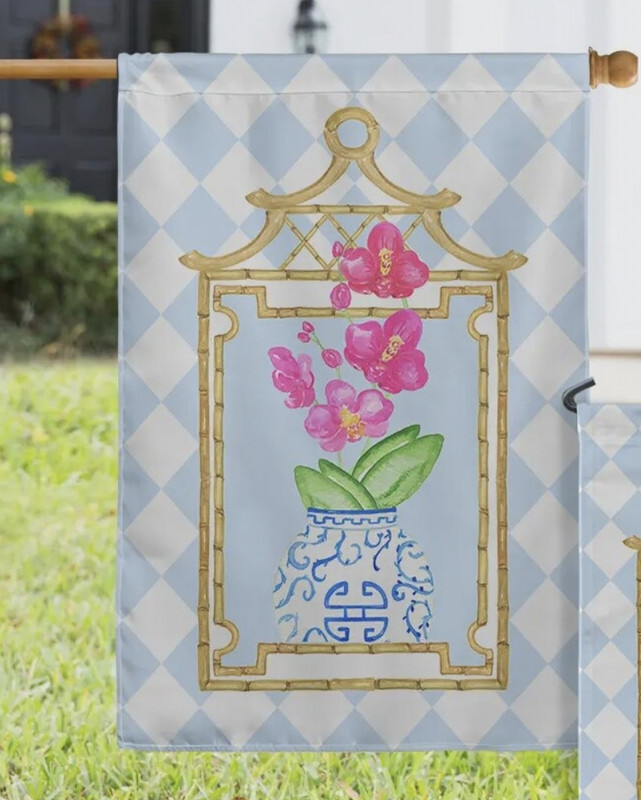 Welcome Preppy Orchid Pagoda Checker Large House Flag