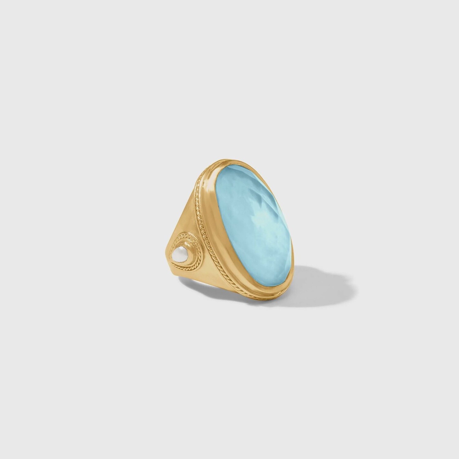 Julie Vos Cannes Gold Statement Ring, Colour: Iridescent Capri Blue, Size: 7