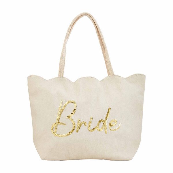 Mud Pie Bride Tan Scallop Tote