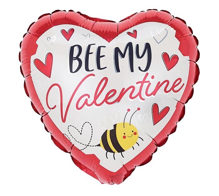 Valentine&#39;s Day Foil Helium Balloons, Pattern: Bee My Valentine