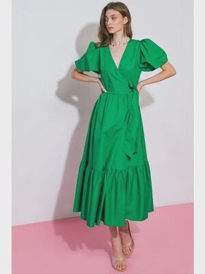 Green Tiered Poplin Midi Dress