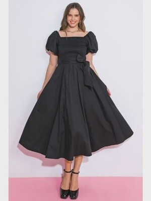 Black Off The Shoulder Woven Midi Dress
