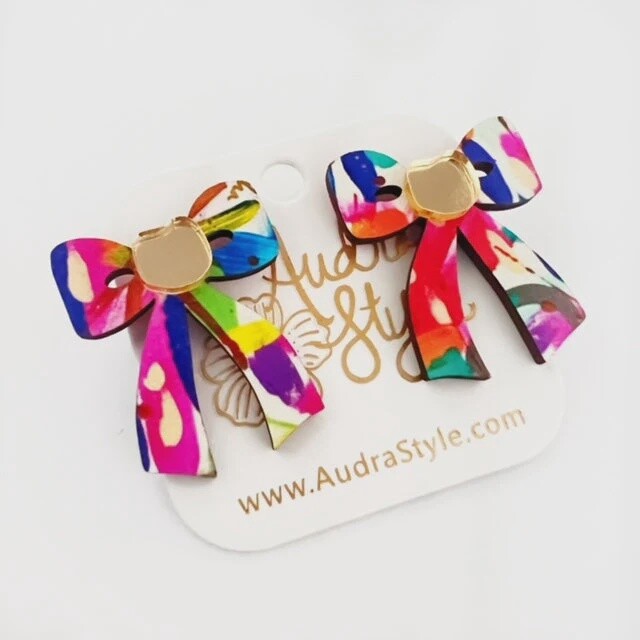 Audra Style Bow Stud Rainbow Abstract