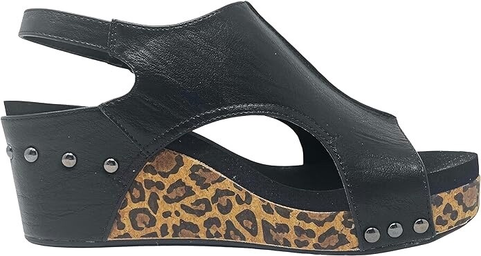 Corkys Black Leopard Carley Wedges, Size: 6