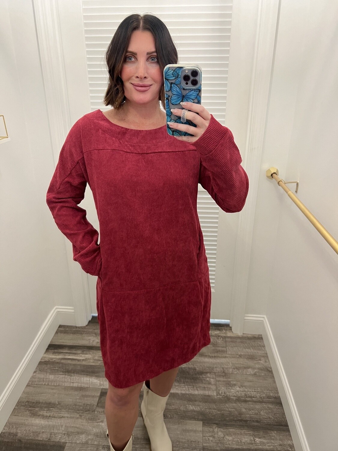 Corduroy Dress, Size: Small, Colour: Wine