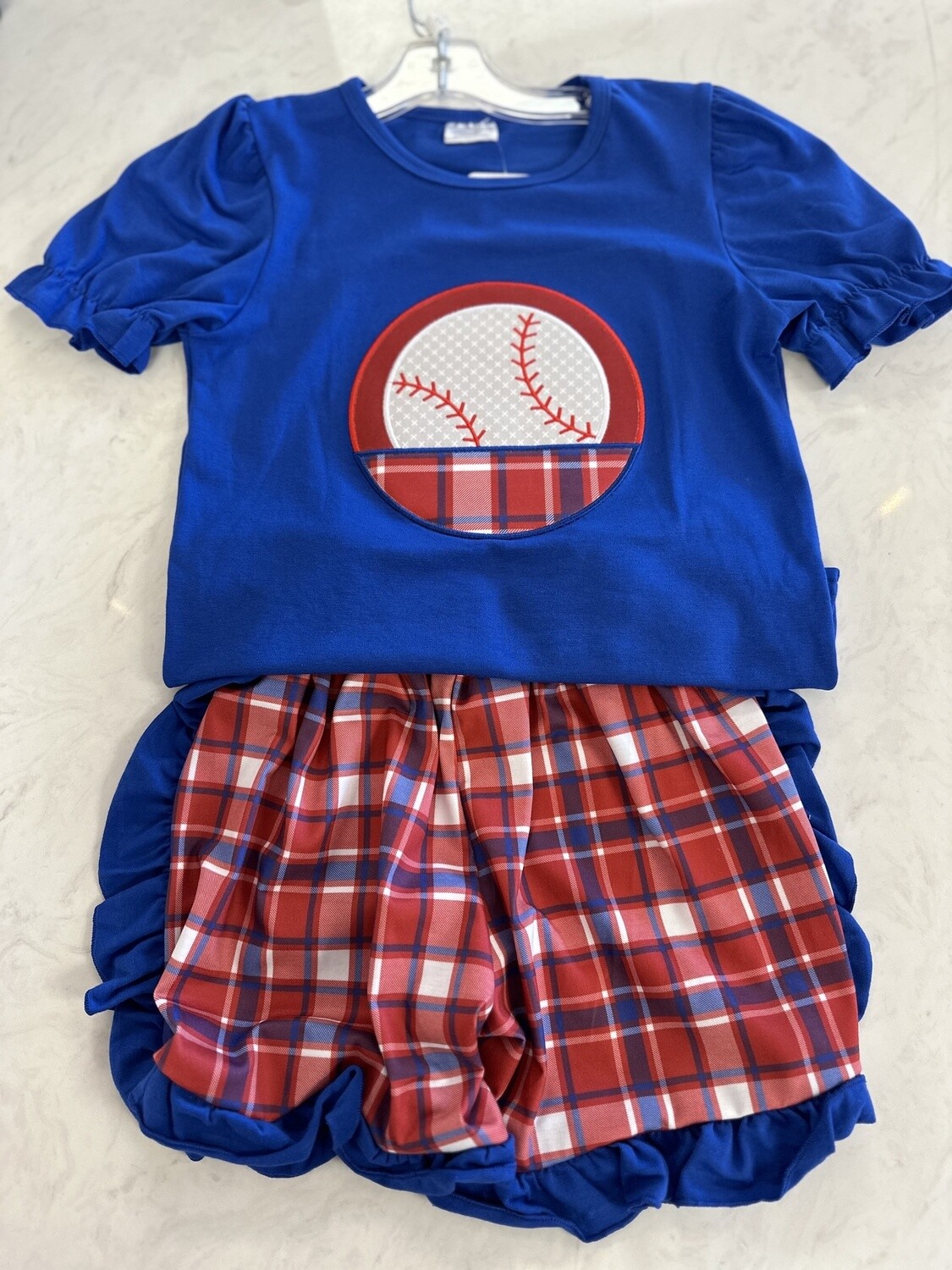 Honeydew Blue Baseball Applique Girl Set