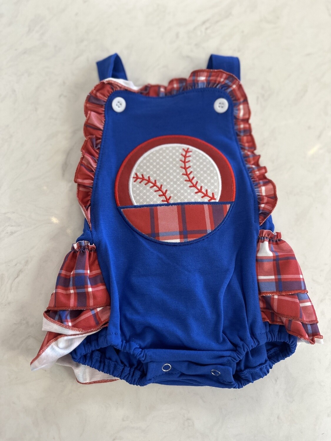 Honeydew Blue Baseball Applique Strap Girl Bubble