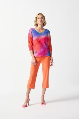 Open Stitch Abstract Print Pullover Sweater