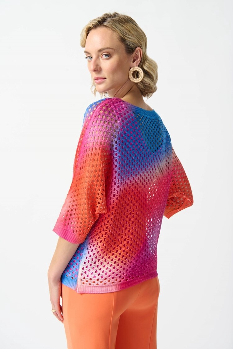 Open Stitch Abstract Print Pullover Sweater