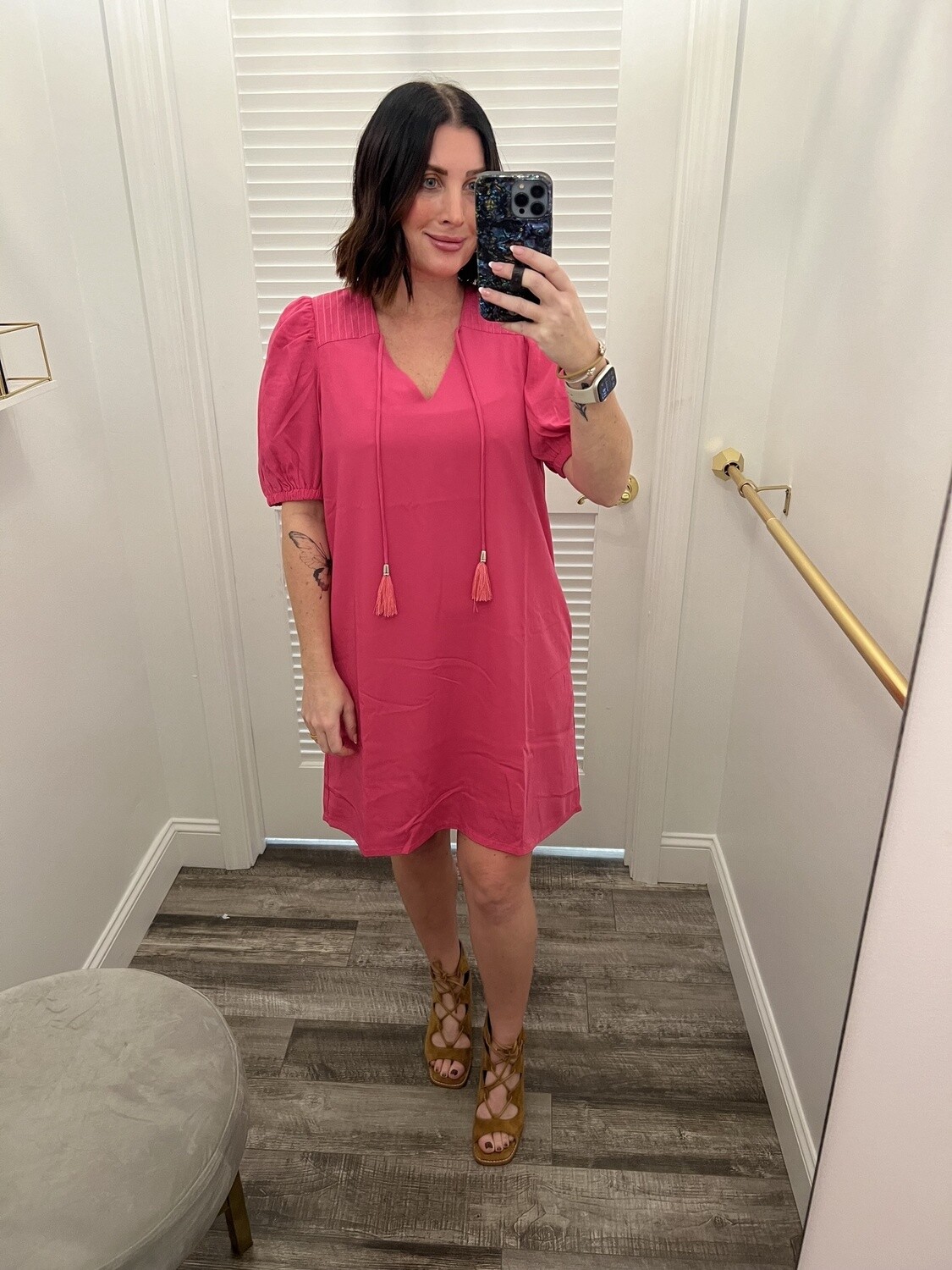 Jade Shoulder Stitch Dress-Fuschia
