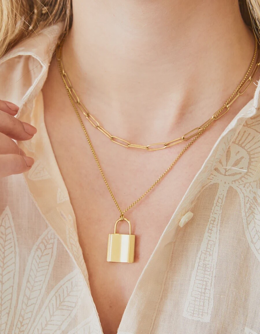 Spartina 449 Mini Padlock Locket Necklace 18&quot; Gold