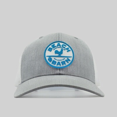 Beach and Barn Emblem Snapback Hat - Heather Grey/White