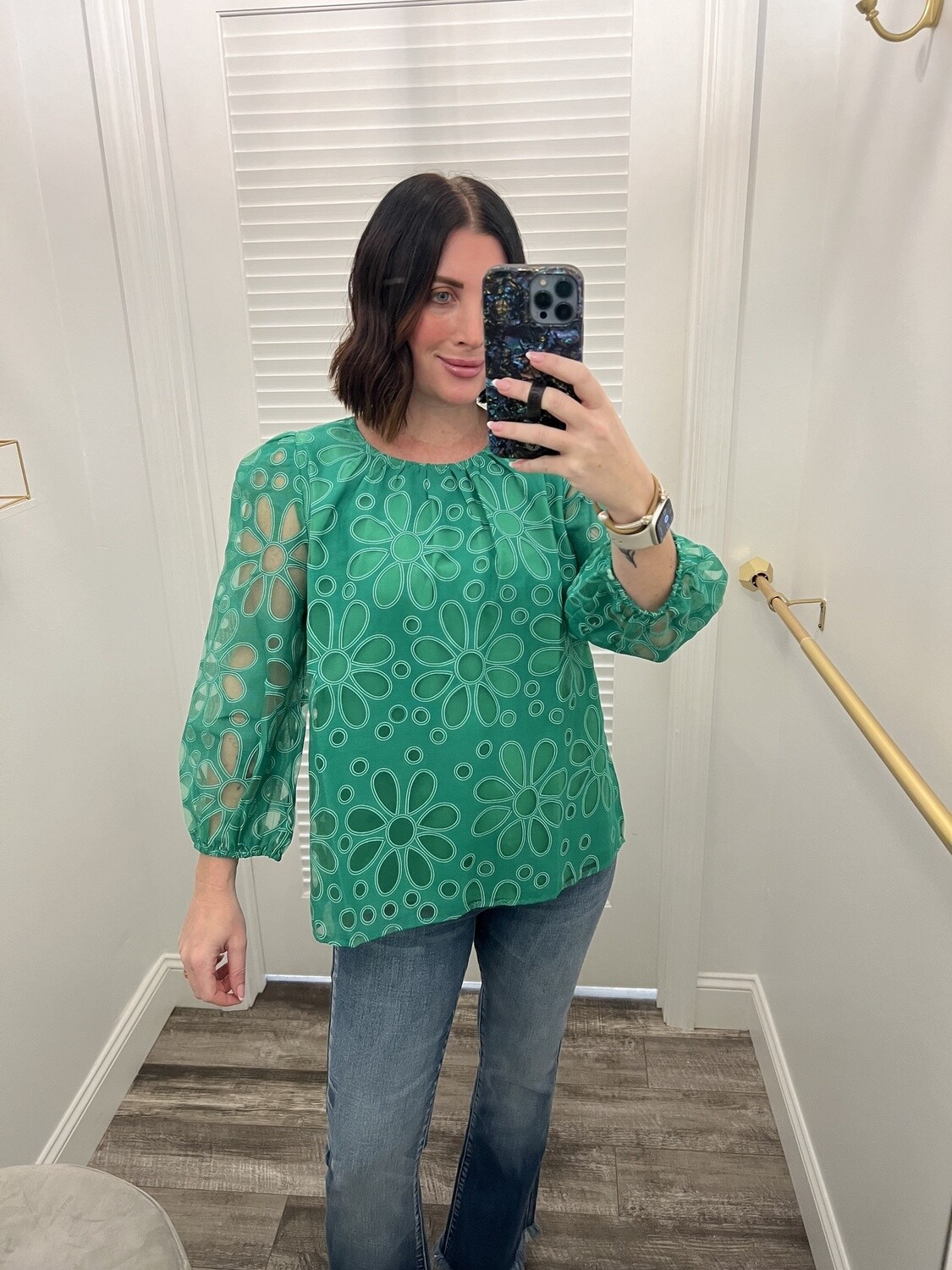 Jade Gathers Neck Top-Green