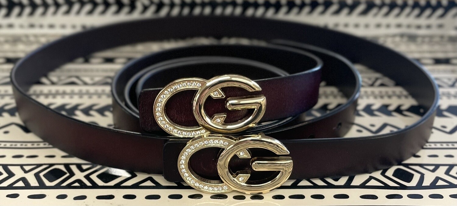 Designer Inspired Leather Belt - Dark Brown