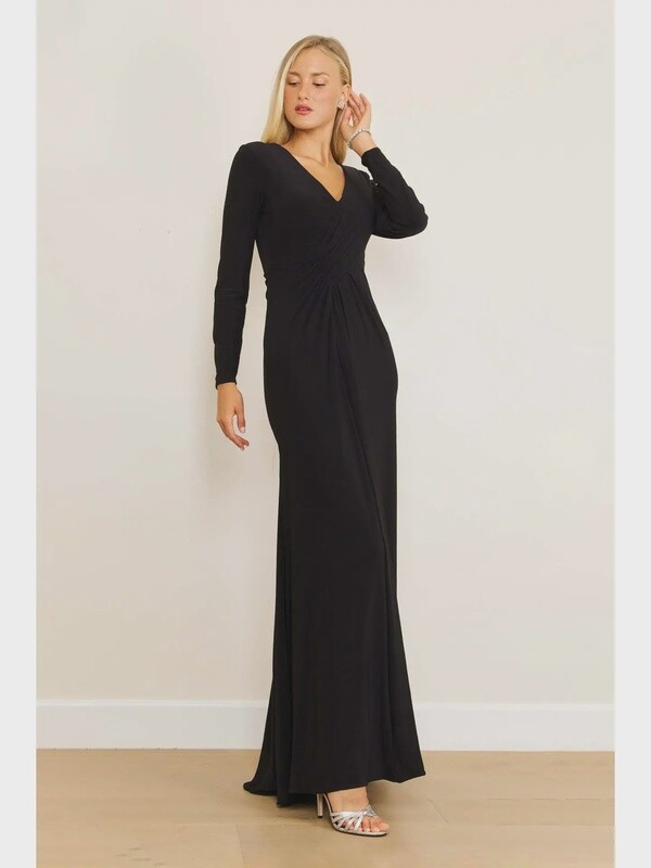 Black Formal Stretch Evening Long Sleeve Dress