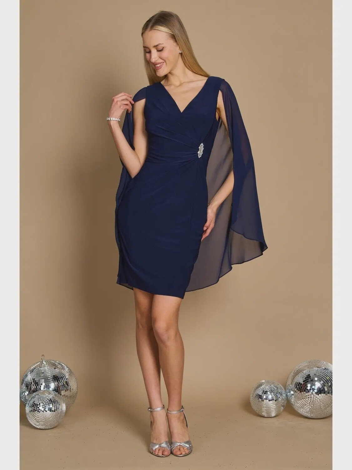 Navy Formal Plus Size Cape Dress