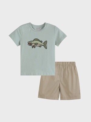 Boys Khaki Green Fish T-Shirt and Shorts
