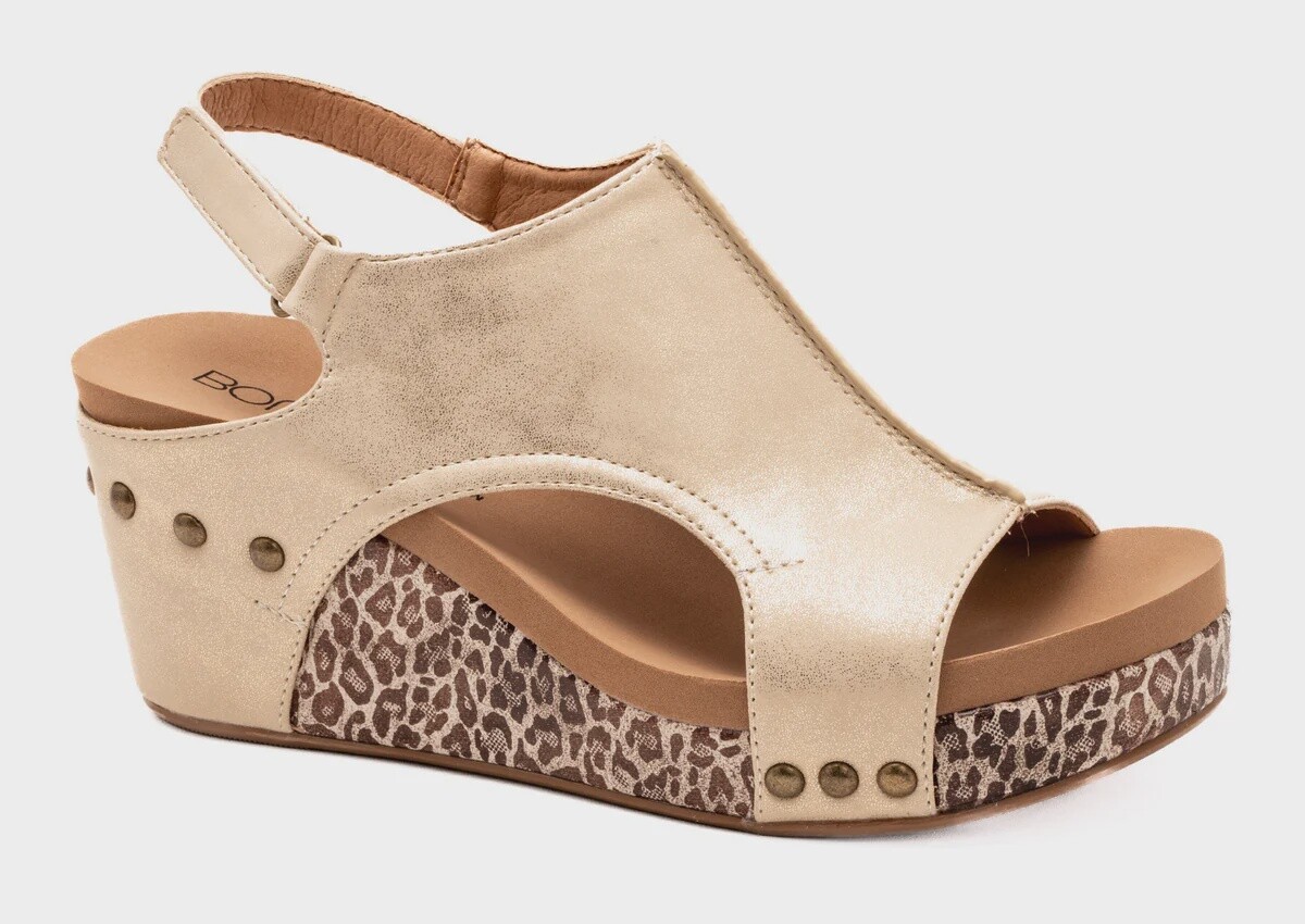 Corkys Gold Metallic Leopard Carley Wedge, Size: 6