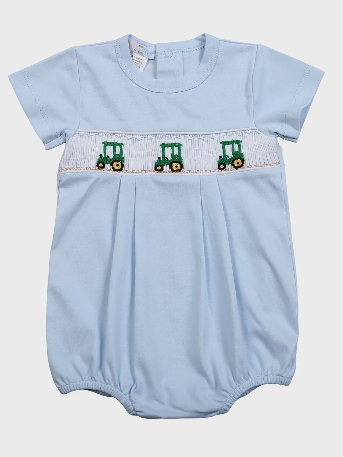 Blue Tractor Smocked Bubble