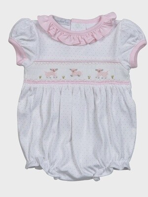 Pink Baby Sheep Smocked Bubble Onesie