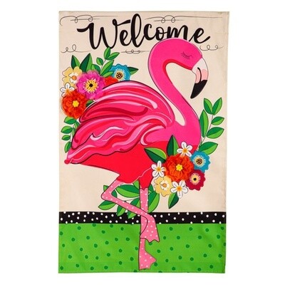 Evergreen Floral Flamingo Welcome Linen Garden Flag