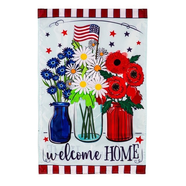 Patriotic Floral Applique Garden Flag