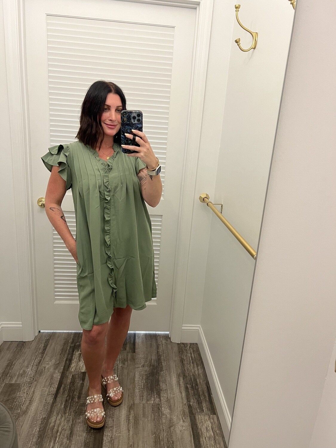 Ruffle Front Silky Dress