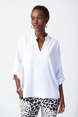 Joseph Ribkoff White Woven Boxy Top with Dolman Sleeves