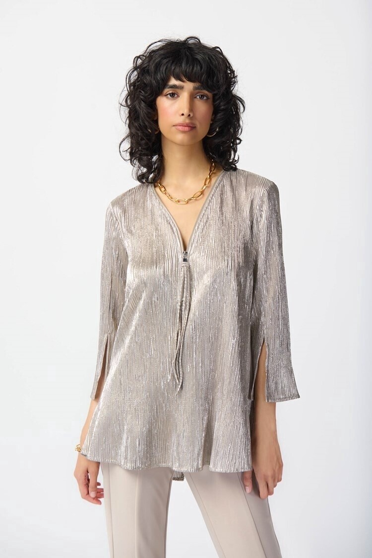 Joseph Ribkoff Novelty Knit Zipped Neckline Tunic