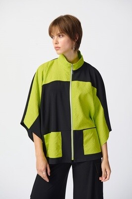 Joseph Ribkoff Black/Key Lime Silky Knit And Jacquard Boxy Jacket