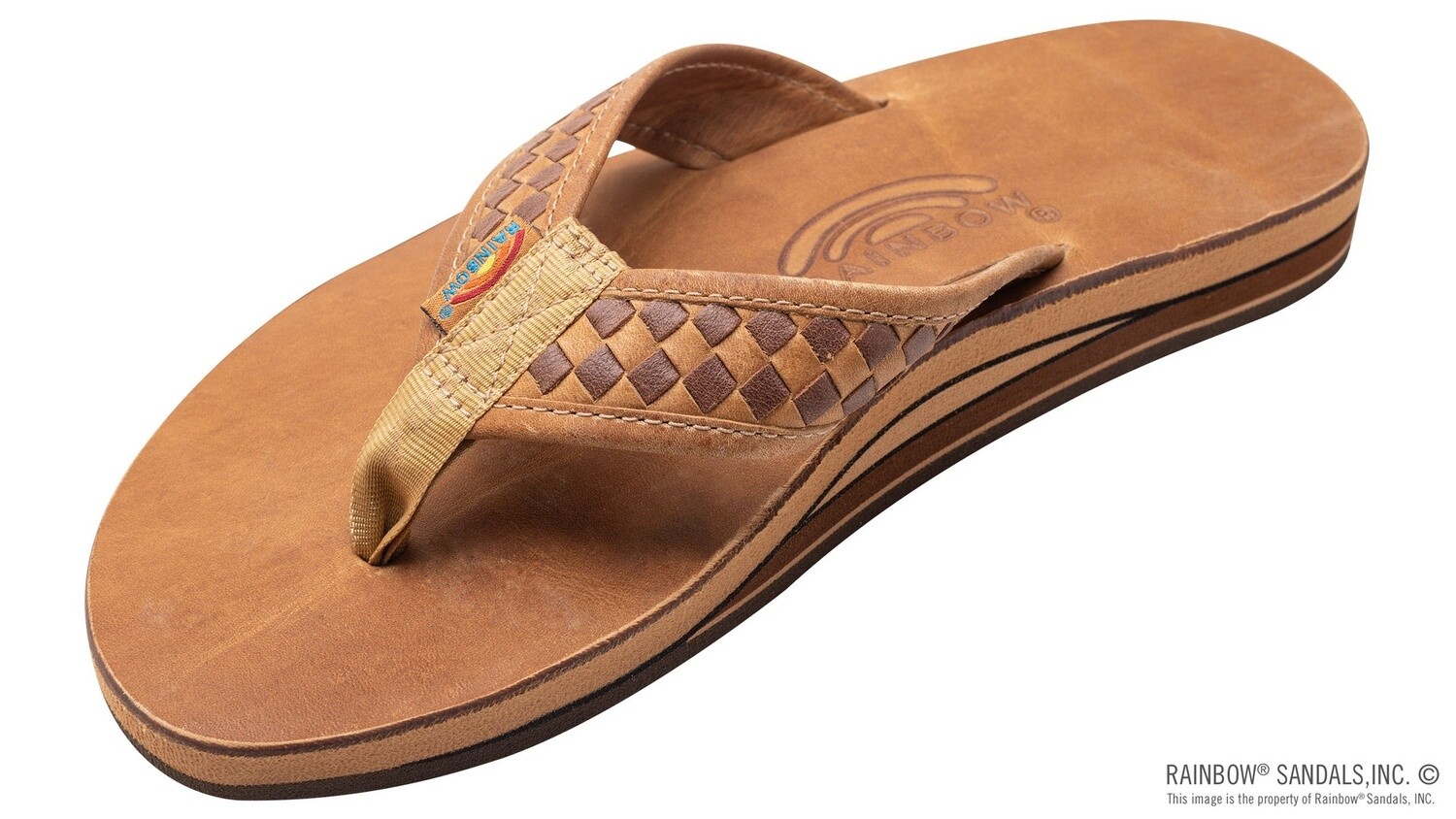 Rainbow Sandals Men&#39;s Luxury Leather Collection - The Bentley – Double Layer Arch Hand Woven Strap - Buckskin, Size: Small (7.5-8.5)