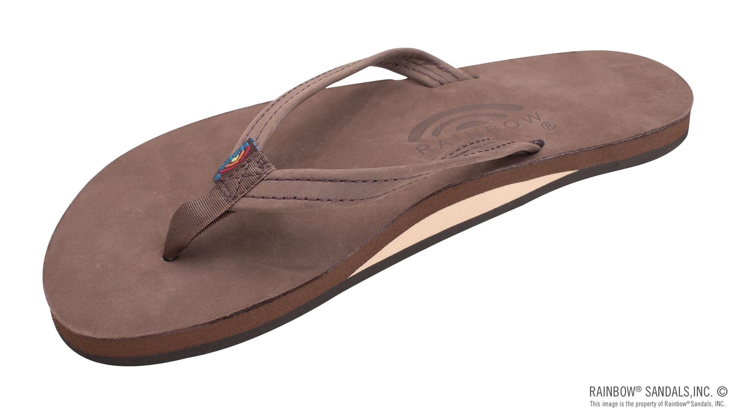 Single Layer PremierRainbow Sandals Ladies Leather with Arch Support and a 1/2&quot; Narrow Strap- eXpresso, Size: Small(5.5-6.5)