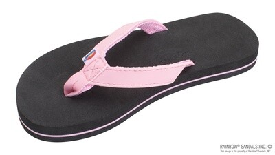 Rainbow Sandals Kids The Grombow - Soft Rubber Top Sole with 1/2&quot; Narrow Strap and Pin Line - Pink/Black