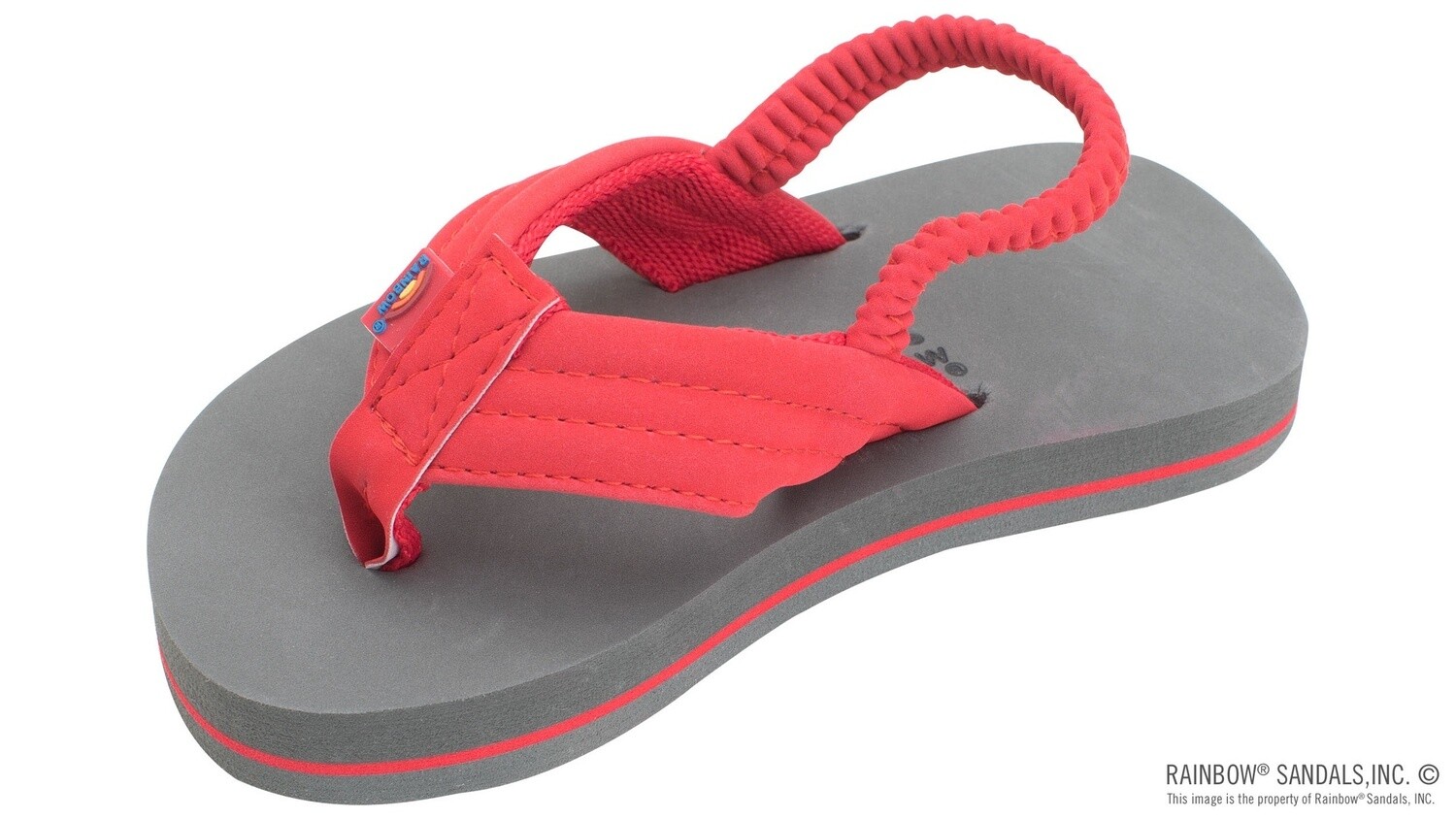 The Grombow Kids - Soft Rubber Top Sole with 1&quot; Strap and Pin line-Red, Size: 3-4 w/Back Strap