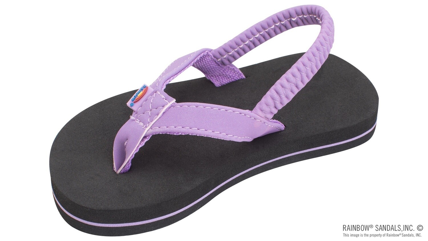 Rainbow Sandals Kids The Grombow - Soft Rubber Top Sole with 1/2&quot; Narrow Strap and Pin line - Purple/Black