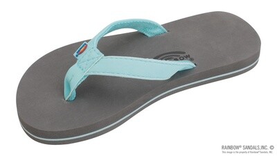 Rainbow Sandals Kids The Grombow - Soft Rubber Top Sole with 1/2&quot; Narrow Strap and Pin line - Aqua/Gray