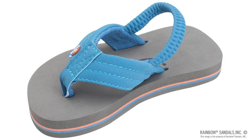 The Grombow Kids - Soft Rubber Top Sole with 1&quot; Strap and Pin line-Blue/Orange/Gray, Size: 3-4 w/Back Strap