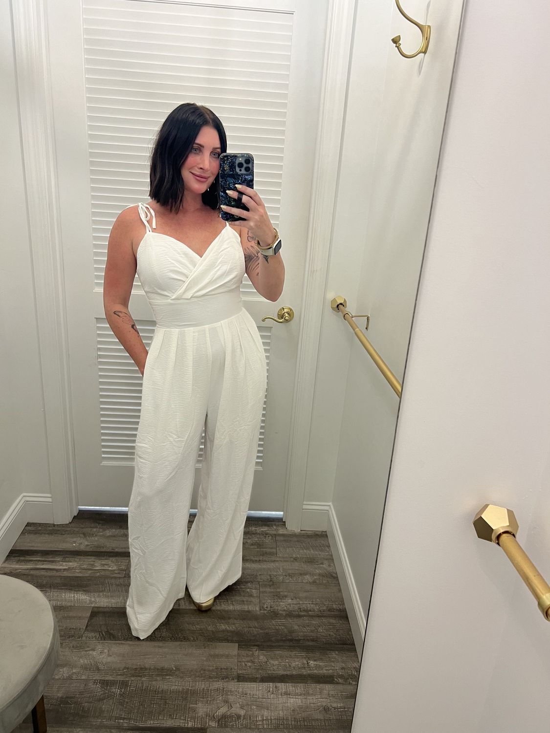 White Tie Shoulder Wide Leg Jumpsuit