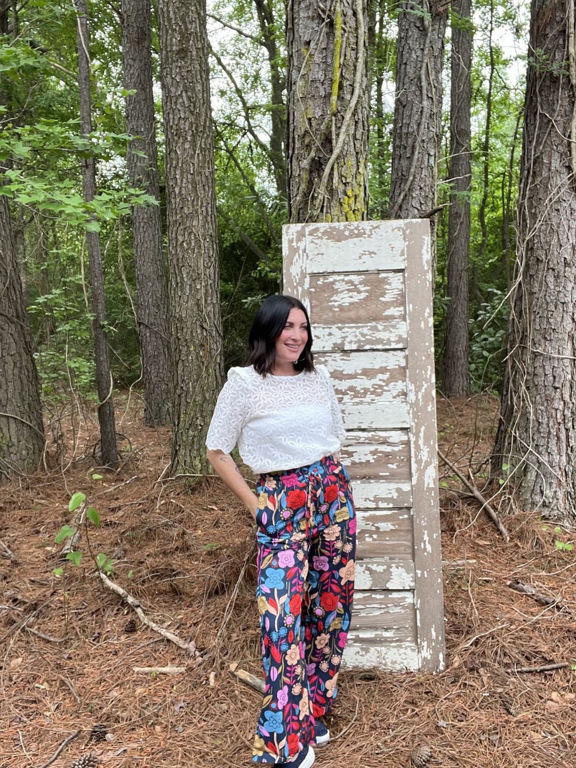 Vintage Floral Smocked Drawstring Pants