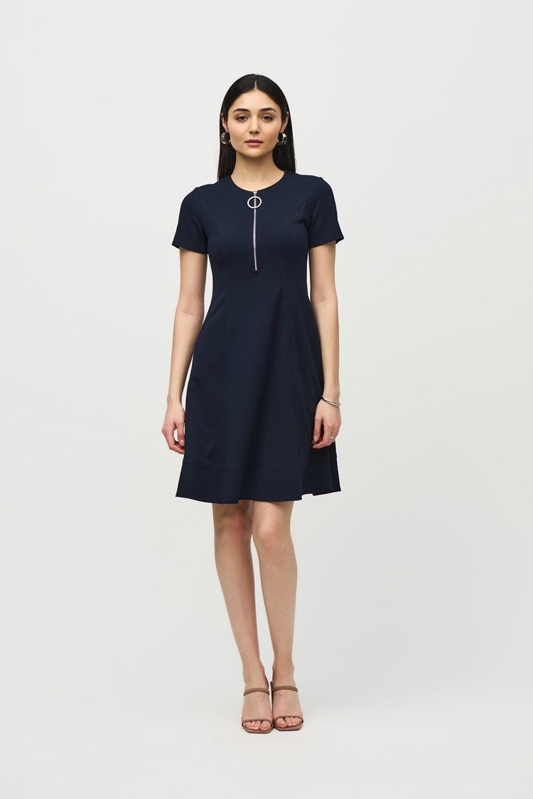 Joseph Ribkoff Scuba Crepe Fit and Flare Dress-Midnight Blue