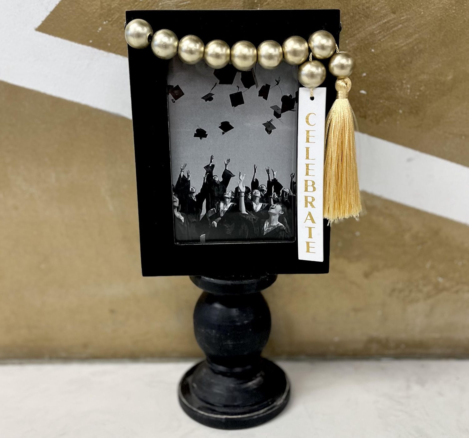 Black &amp; Gold Celebrate Beaded Frame with Tassel