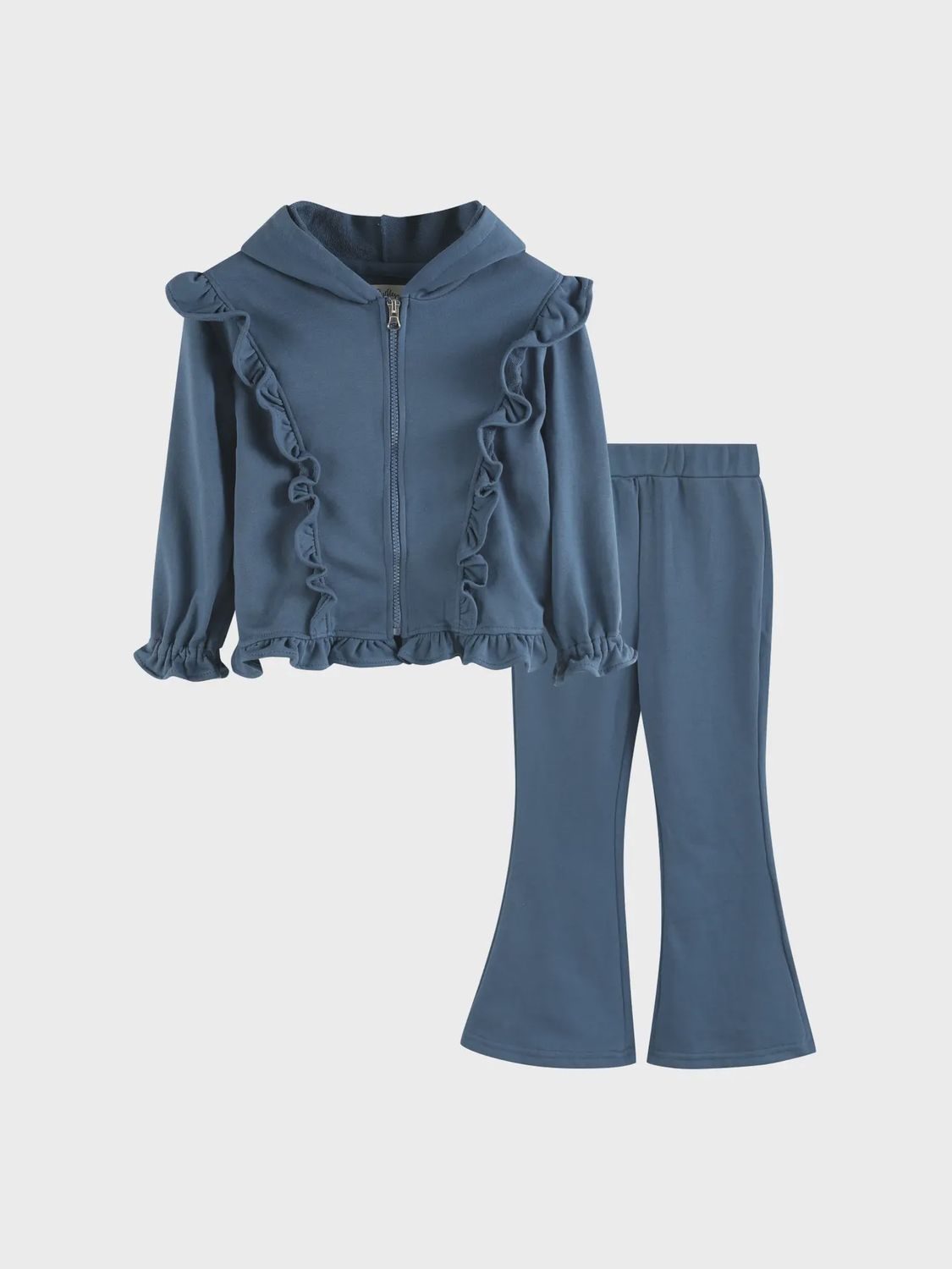 Cobalt Blue Zip Ruffle Hoodie and Flare Pant Set