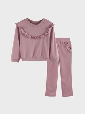 Blush Rose Ruffle Sweatshirt with Jogger Pant Set