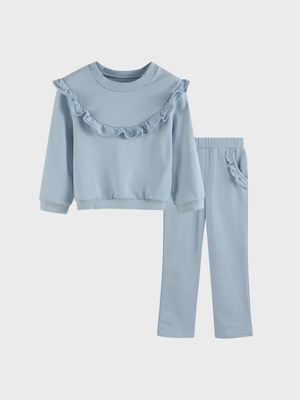 Blue Ruffle Sweatshirt with Jogger Pant Set