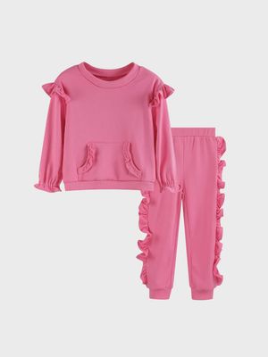 Pink Ruffle Sweatshirt with Jogger Pant Set