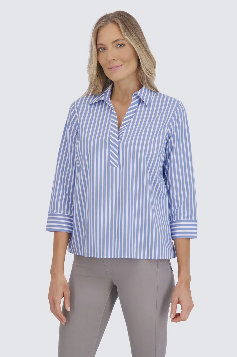 Foxcroft Sophia Stretch No Iron Stripe Popover Shirt
