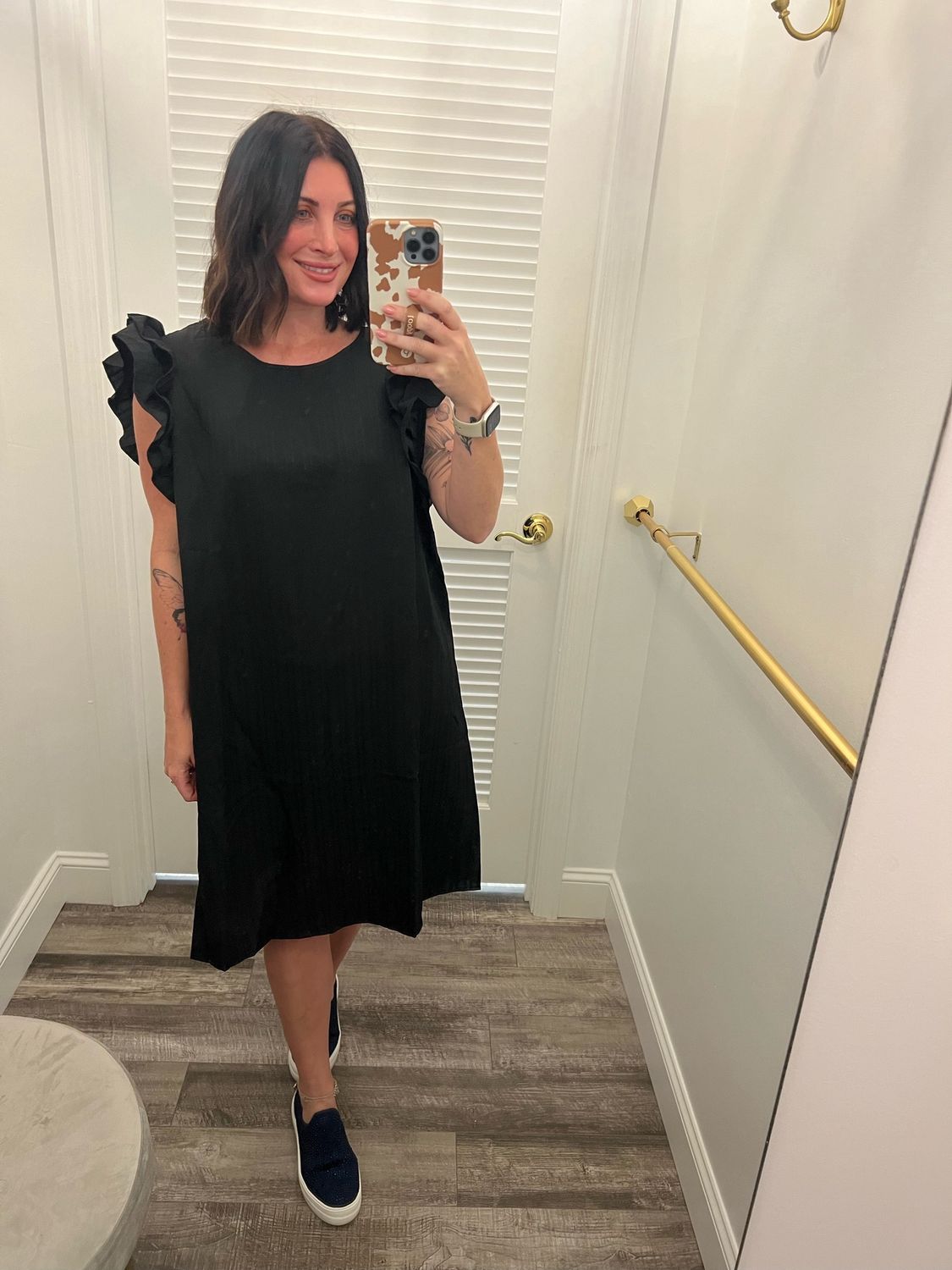 Plus Size Black Ruffle Sleeve Ribbed Texture Dress